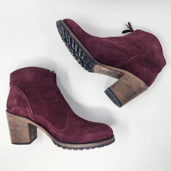 Belstaff Ankle Booties Women EU39/US9 Burgundy Suede Side Zip Stacked Heel Italy