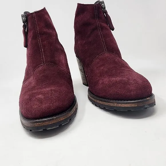 Belstaff Ankle Booties Women EU39/US9 Burgundy Suede Side Zip Stacked Heel Italy