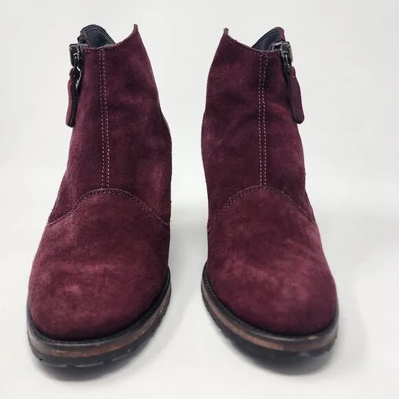 Belstaff Ankle Booties Women EU39/US9 Burgundy Suede Side Zip Stacked Heel Italy