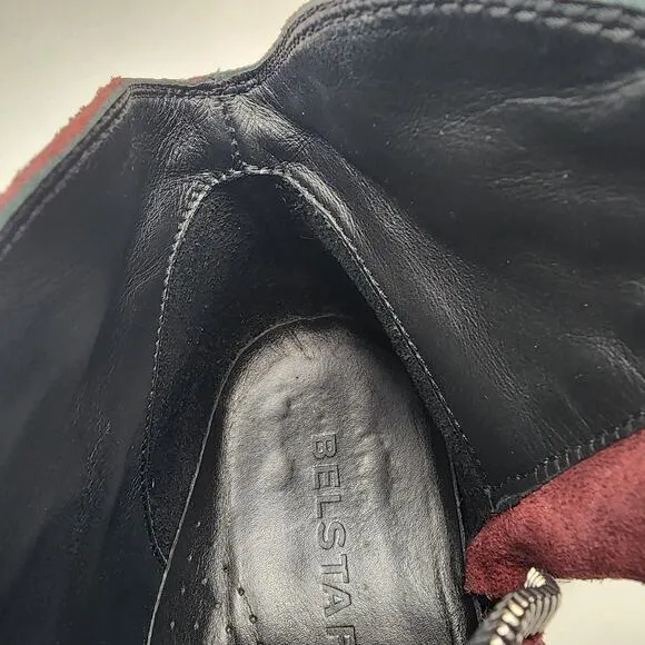 Belstaff Ankle Booties Women EU39/US9 Burgundy Suede Side Zip Stacked Heel Italy