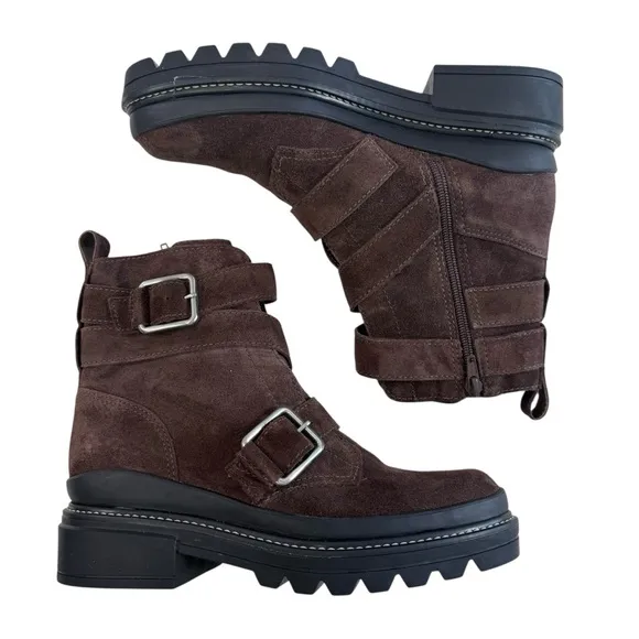 Bernardo Durban Moto Dark Chocolate Split Suede Lug Sole Boots Women's Size 7.5M