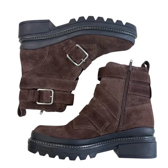 Bernardo Durban Moto Dark Chocolate Split Suede Lug Sole Boots Women's Size 7.5M