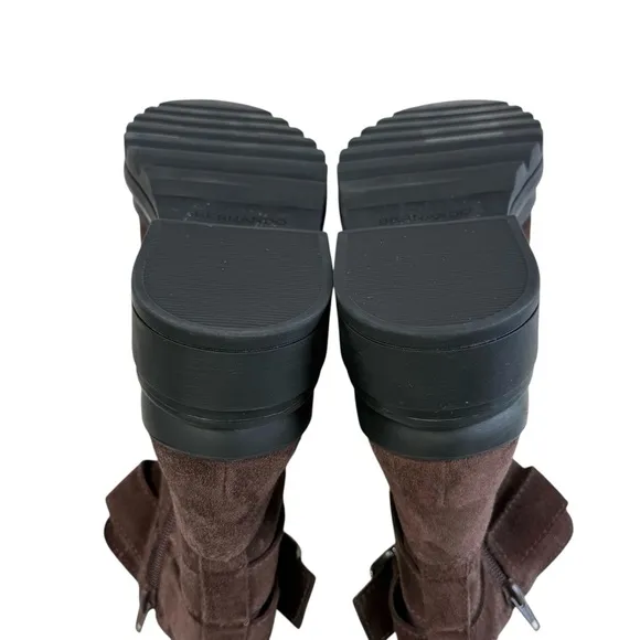 Bernardo Durban Moto Dark Chocolate Split Suede Lug Sole Boots Women's Size 7.5M