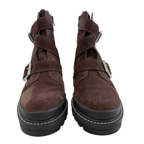 Bernardo Durban Moto Dark Chocolate Split Suede Lug Sole Boots Women's Size 7.5M