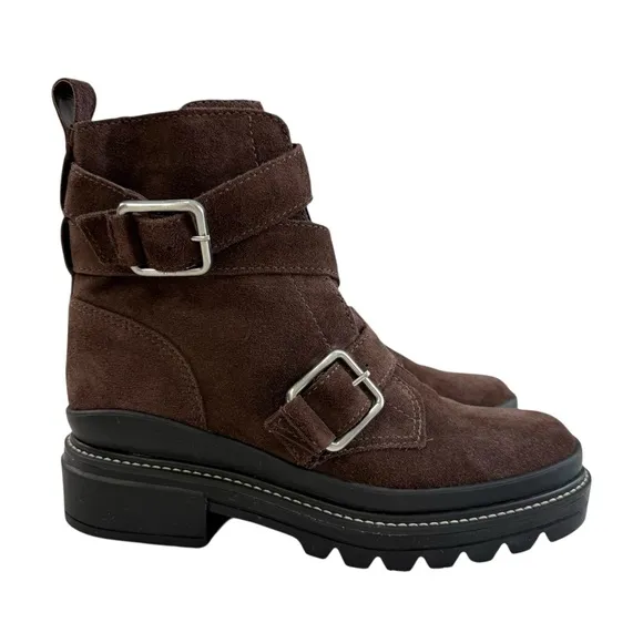 Bernardo Durban Moto Dark Chocolate Split Suede Lug Sole Boots Women's Size 7.5M