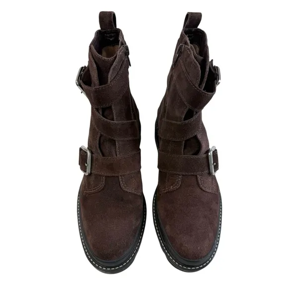 Bernardo Durban Moto Dark Chocolate Split Suede Lug Sole Boots Women's Size 7.5M