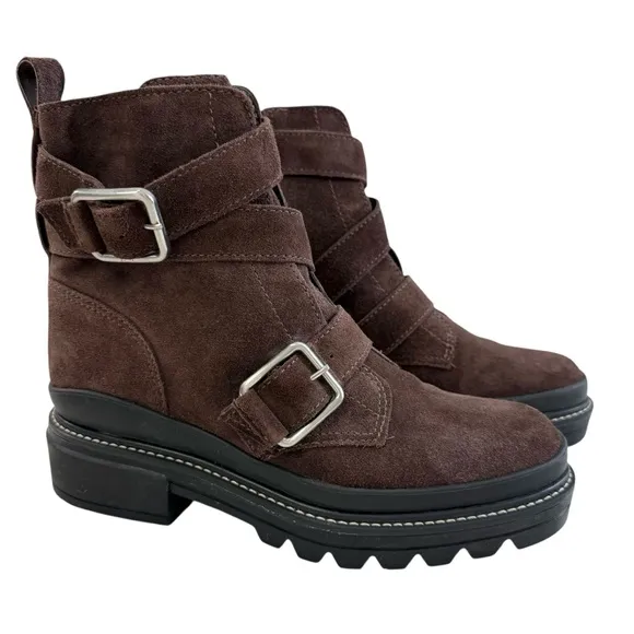Bernardo Durban Moto Dark Chocolate Split Suede Lug Sole Boots Women's Size 7.5M