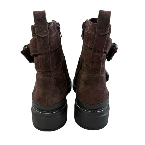 Bernardo Durban Moto Dark Chocolate Split Suede Lug Sole Boots Women's Size 7.5M