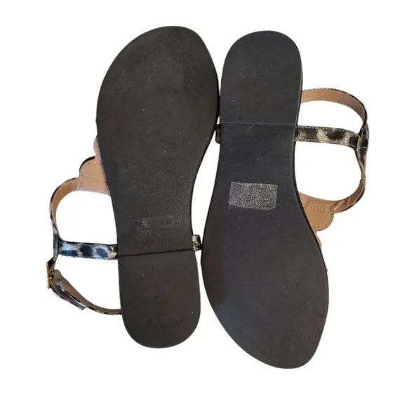 Betsey Johnson Black Animal Print Jeweled Thong Strap Sandals Size 7.5