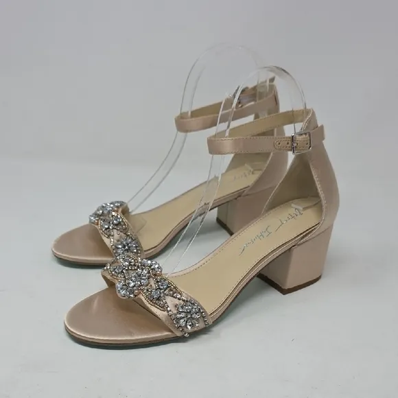 Betsey Johnson Mel Elegant Embelish Beige Block Heel Sandals Size 8