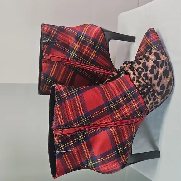 Betsey Johnson Plaid and Leopard Print Women's Ankle Boots