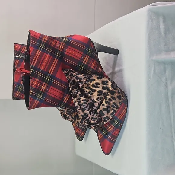 Betsey Johnson Plaid and Leopard Print Women's Ankle Boots