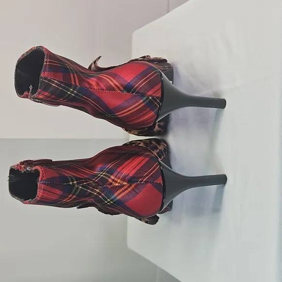 Betsey Johnson Plaid and Leopard Print Women's Ankle Boots