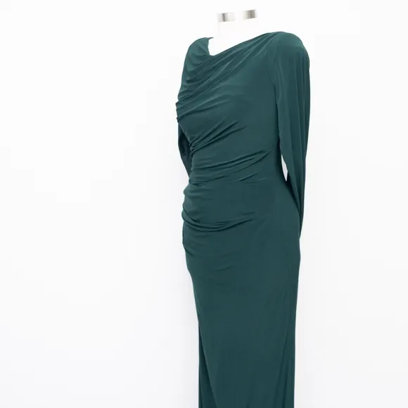 Betsy &amp; Adam | Drape-Back Gown in Forest Green 12