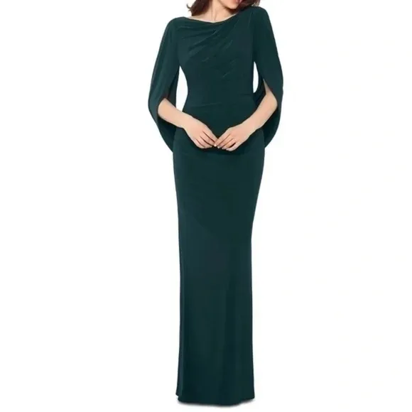 Betsy &amp; Adam | Drape-Back Gown in Forest Green 12