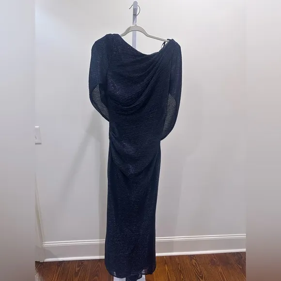 Betsy &amp; Adam Elaine Metallic Crinkle Cowl Back Gown – Size 10