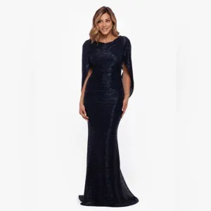 Betsy &amp; Adam Elaine Metallic Crinkle Cowl Back Gown – Size 10