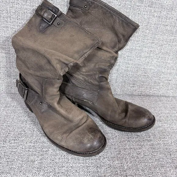 Biker Leather Boots Brown Woman Size 42