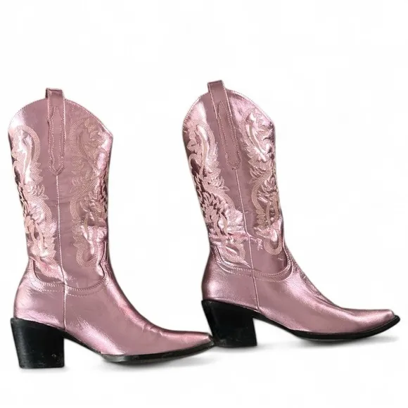 Billini Metallic Pink DANILO Vegan Leather Cowgirl Boots Size 9