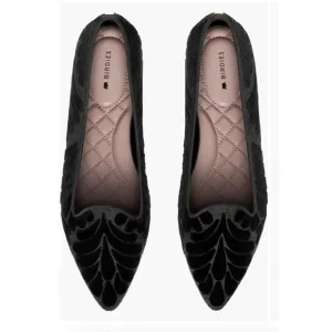 Birdies The Sparrow Embroidered Pointed Toe Flat Shoes Black Velvet  Women's 10