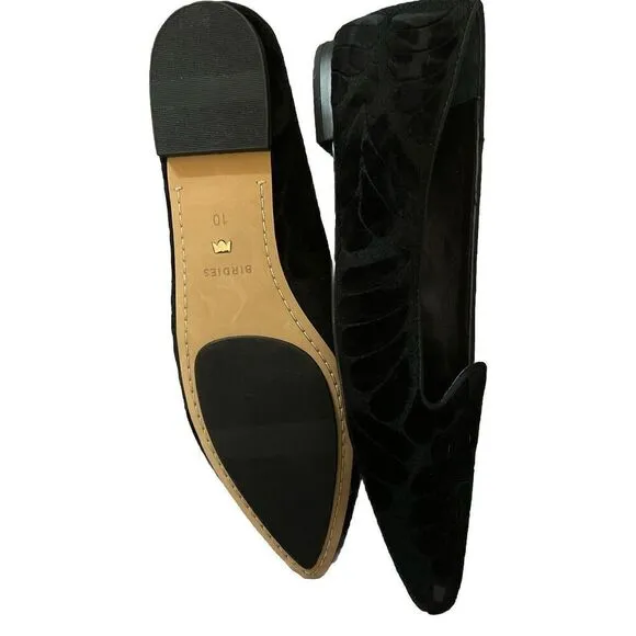 Birdies The Sparrow Embroidered Pointed Toe Flat Shoes Black Velvet  Women's 10
