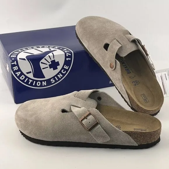 Birkenstock Boston Soft Footbed Taupe Suede Wide