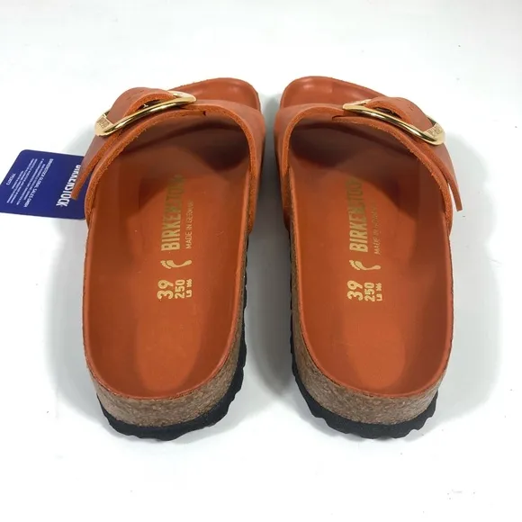 Birkenstock Madrid Big Buckle Slide Sandals Oiled Leather Burnt Orange NEW
