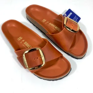 Birkenstock Madrid Big Buckle Slide Sandals Oiled Leather Burnt Orange NEW