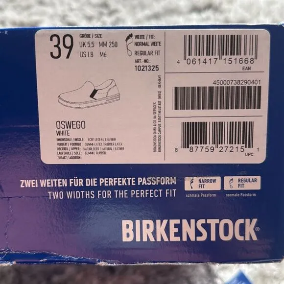 Birkenstock Oswego Slip-on White Leather Shoe Size EU 39 Regular Fit