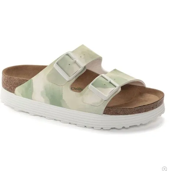Birkenstock Papillio Arizona Platform Watercolor Khaki, Size 9 (40), NWT flaw
