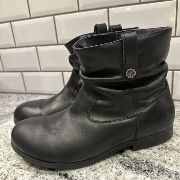 Birkenstock Women's Sarnia Boots Black Leather Size‎ 10.5-11 US 42 EU Motorcycle