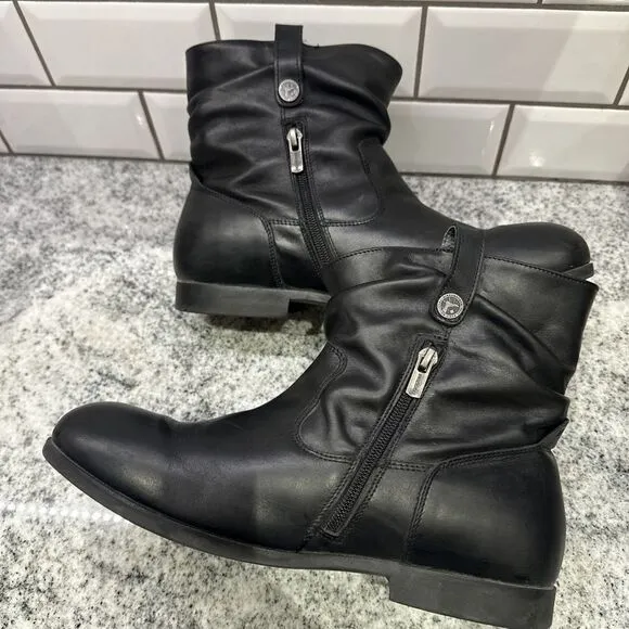 Birkenstock Women's Sarnia Boots Black Leather Size‎ 10.5-11 US 42 EU Motorcycle