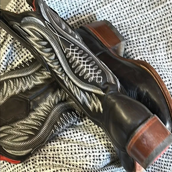 Black and Brown Cowboy Boots with Decorative Stitching