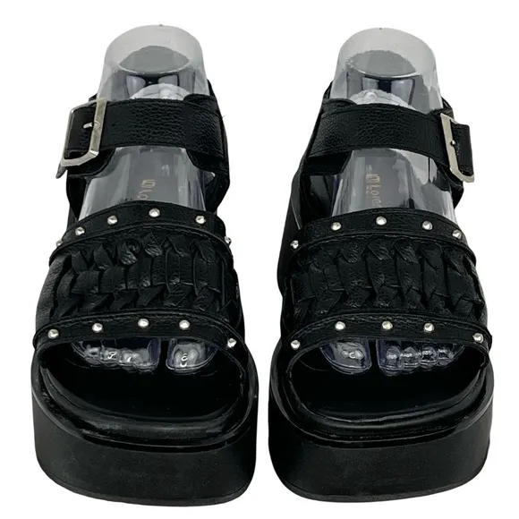 Black Chunky Platform Shoes with Studded Straps