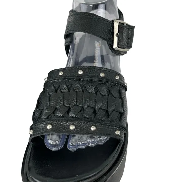 Black Chunky Platform Shoes with Studded Straps