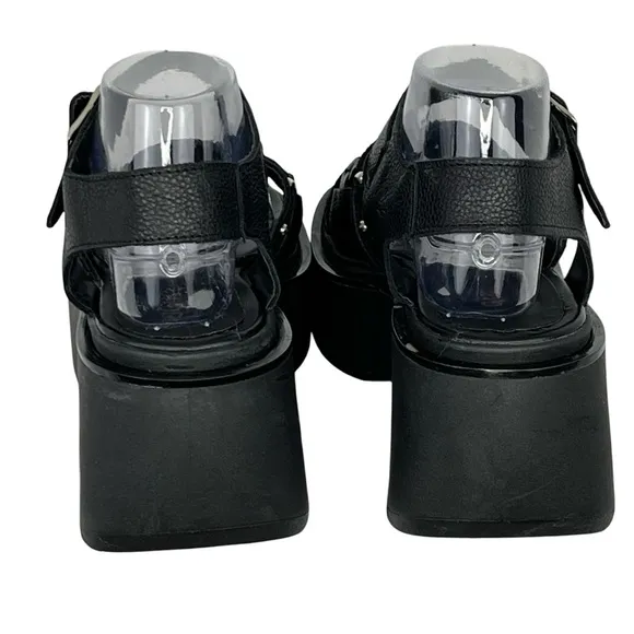 Black Chunky Platform Shoes with Studded Straps