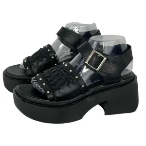 Black Chunky Platform Shoes with Studded Straps