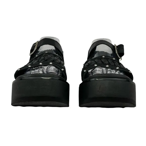 Black Chunky Platform Shoes with Studded Straps
