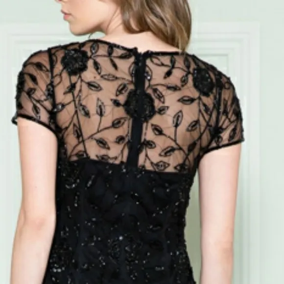 Black formal dress,navy,burgundy short sleeve fitted lace applique dress