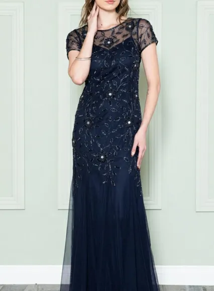 Black formal dress,navy,burgundy short sleeve fitted lace applique dress