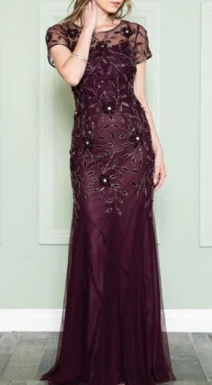 Black formal dress,navy,burgundy short sleeve fitted lace applique dress
