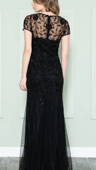 Black formal dress,navy,burgundy short sleeve fitted lace applique dress