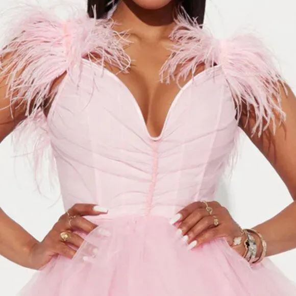 black formal dress.pink prom dress. Short feather tulle mini dress