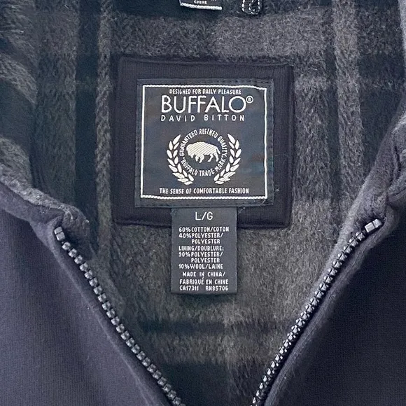 Black Hooded Jacket Buffalo David Bitton Bomber Varsity Shacket Mens Size Large
