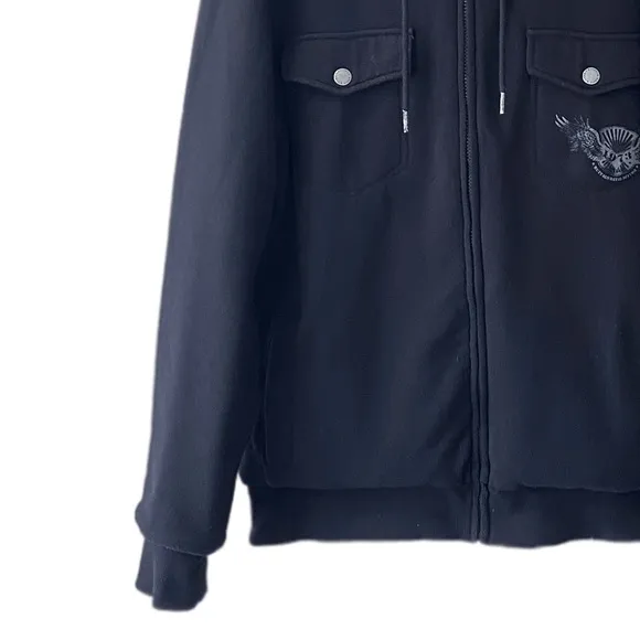 Black Hooded Jacket Buffalo David Bitton Bomber Varsity Shacket Mens Size Large