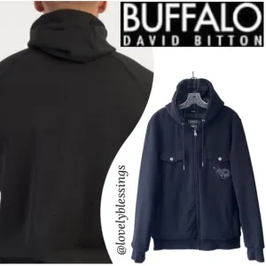 Black Hooded Jacket Buffalo David Bitton Bomber Varsity Shacket Mens Size Large