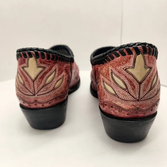 Black Star ankle boots women's 8.5 red leather embroidered cowgirl rodeo western