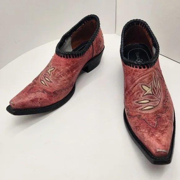 Black Star ankle boots women's 8.5 red leather embroidered cowgirl rodeo western