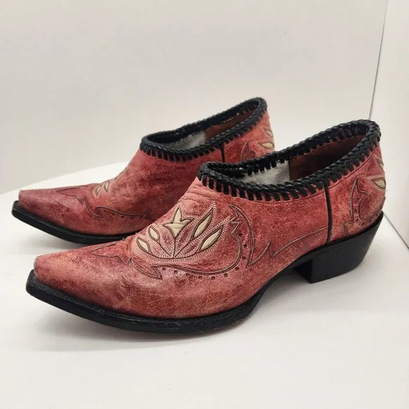 Black Star ankle boots women's 8.5 red leather embroidered cowgirl rodeo western