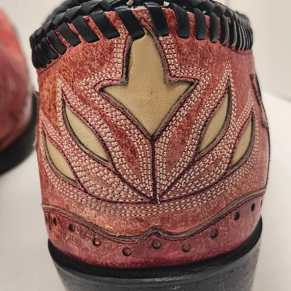 Black Star ankle boots women's 8.5 red leather embroidered cowgirl rodeo western